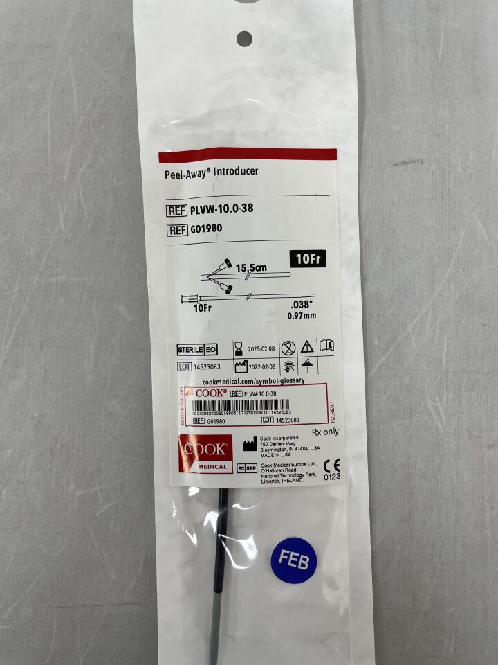 G01980 - COOK - peel-away sheath introducer 10f x 0.038", 15.5cm, (EA) - ( Expiry Date: 2025-02-08 )