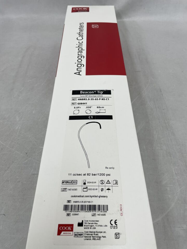 G08441 - COOK - Beacon Tip 5F Angiographic Catheter 65cm, 0.035" C1, (BX/5) - ( Expiry Date: 2024-02-09 )