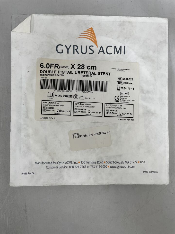 5606028 - GYRUS ACMI - Double Pigtail Ureteral Stent, Hydrophilic Coated: 6.0F x 28cm, (EA) - ( Expiry Date: 2024-11-14 )