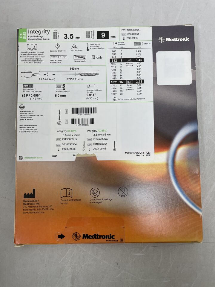 INT35009UX - MEDTRONIC - Integrity RX BMS Coronary Stent System - 3.5mm x 9mm, (BX/1) - ( Expiry Date: 2023-09-06 )