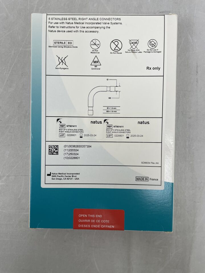 NT901411 - NATUS - Stainless Steel Right Angle Connector, (BX/5) - ( Expiry Date: 2025-03-24 )