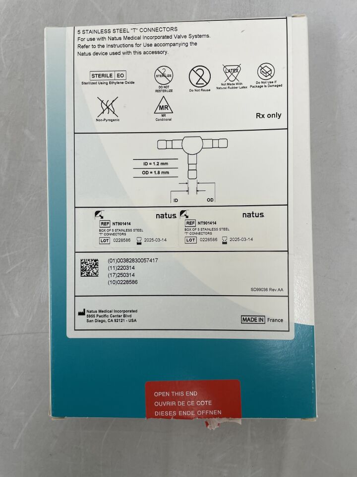 NT901414 - NATUS - Stainless Steel T Connector, (BX/5) - ( Expiry Date: 2025-03-14 )