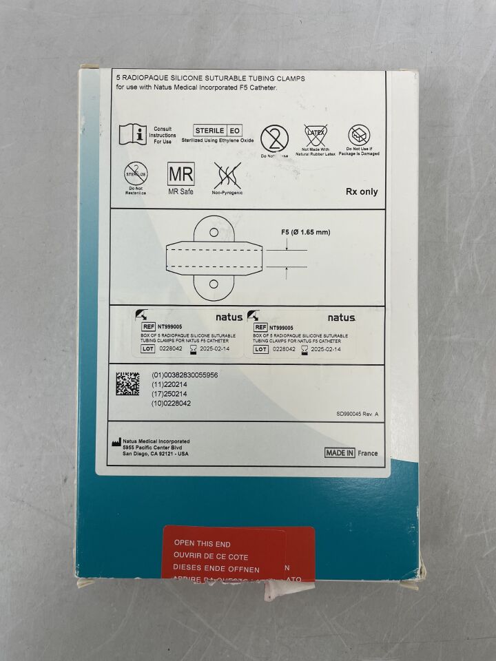 NT999005 - NATUS - Radiopaque Silicone Suturable Tubing Clamps For Natus F5 Catheter, (BX/5) - ( Expiry Date: 2025-02-14 )