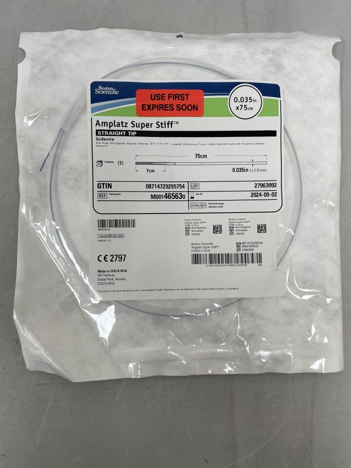 46563 - BOSTON SCIENTIFIC - Amplatz Super Stiff Guidewire - Straight Tip - .035" x 75cm, (EA) - ( Expiry Date: 2024-09-02 )