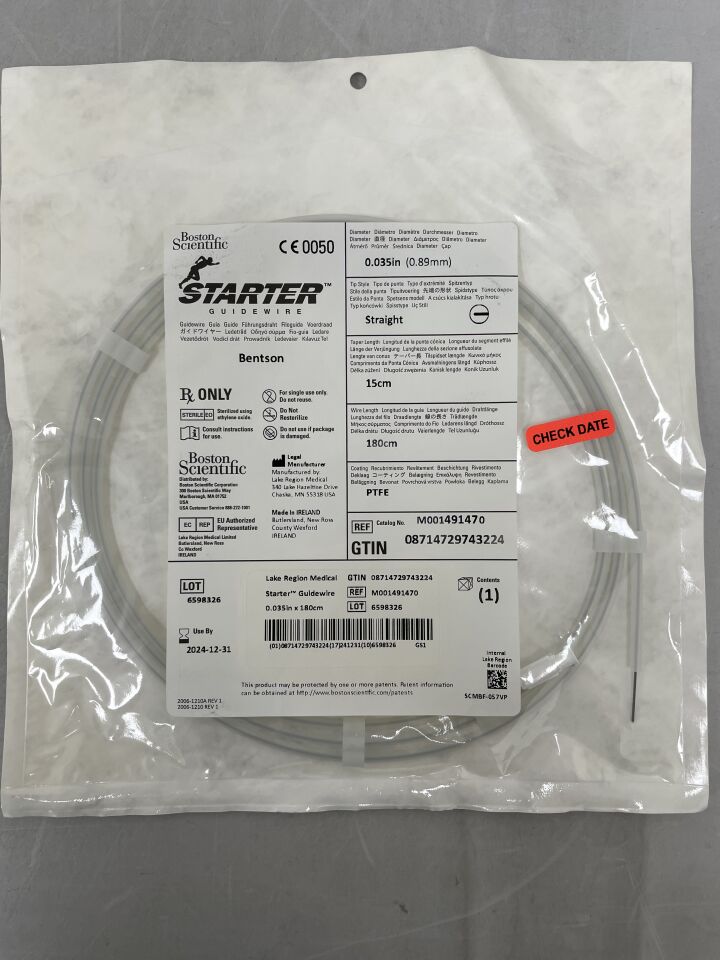 49147 - BOSTON SCIENTIFIC - Starter Guidewire - Bentson Straight - .035" x 180cm, (EA) - ( Expiry Date: 2024-12-31 )