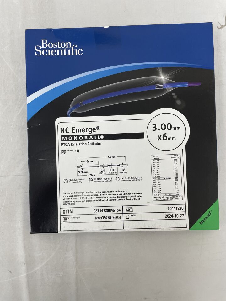 392670630 - BOSTON SCIENTIFIC - NC Emerge Monorail PTCA Dilatation Catheter - 3.00mm x 6mm, (BX/1) - ( Expiry Date: 2024-10-27 )