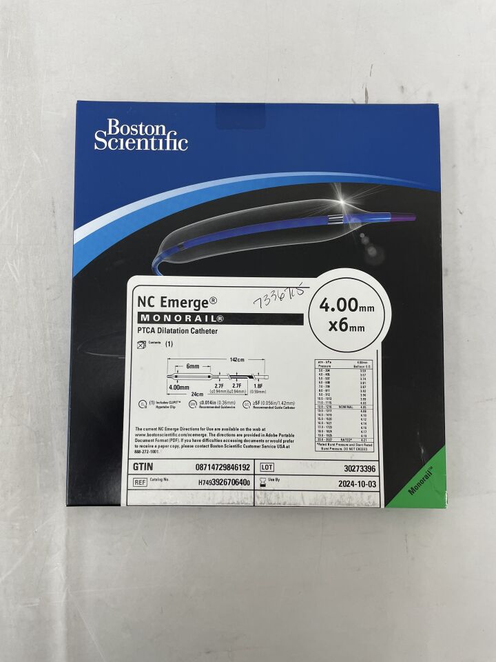 392670640 - BOSTON SCIENTIFIC - NC Emerge Monorail PTCA Dilatation Catheter - 4.00mm x 6mm, (BX/1) - ( Expiry Date: 2024-10-03 )