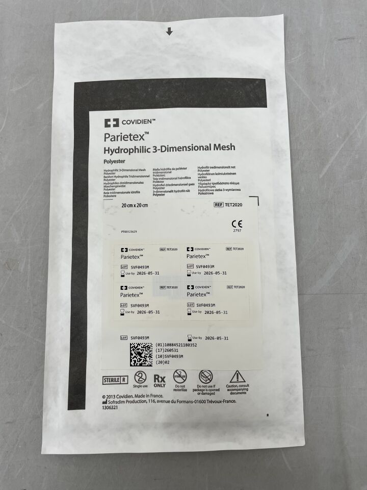 TET2020 - COVIDIEN - Parietex 3D 針織聚酯網布:20cm x 20cm,蜂窩狀矩形,(BX/1)-(有效期至:2026-05-31)