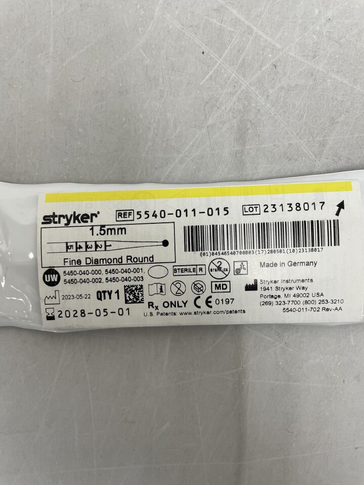 5540-011-015 - STRYKER - S2 Fine Diamond Round Bur 1.5mm , ( EA ) - ( Expiry Date : 2028-05-01 )