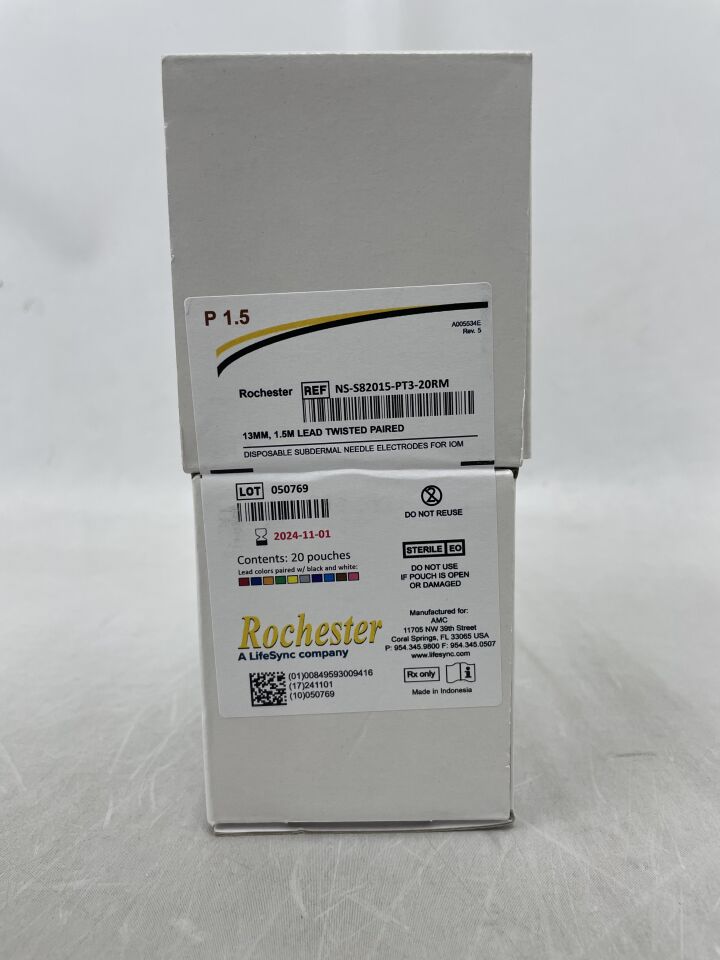 NS-S82015-PT3-20RM - AMC - Horizon SUBDERMAL NEEDLE ELECTRODES: 27 GA., 13 MM NEEDLE, 1.5 M TWISTED LEADWIRE, COLOR GROUP 3, (BX/20) - ( Expiry Date: 2024-11-01 )