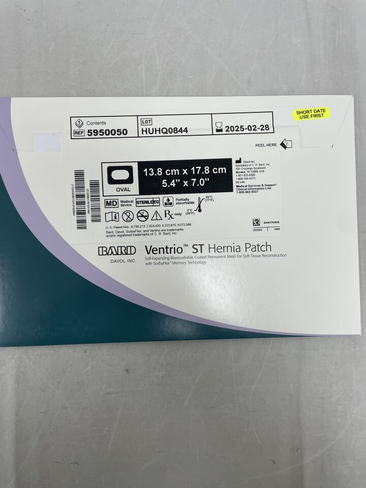 5950050 - BARD - Mesh Ventrio ST Hernia Patch, Large Oval 13.8cm x 17.8cm, (BX/1) - ( Expiry Date: 2024-10-28 )