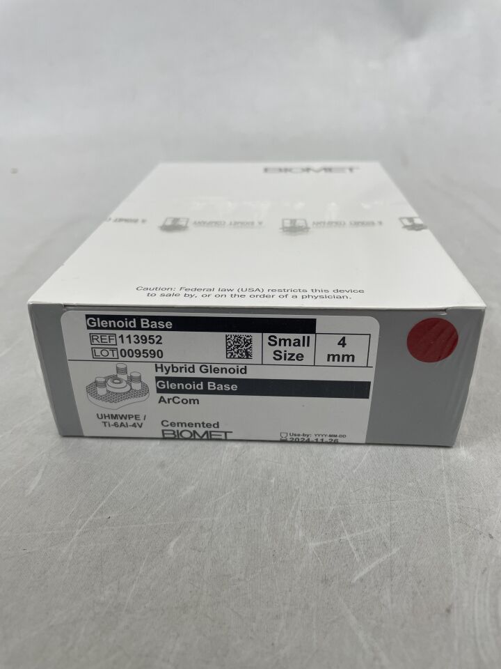 113952 - BIOMET - Glenoid Base, Hybrid, Size - Small, 4mm, (BX/1) - ( Expiry Date: 2024-11-26 )