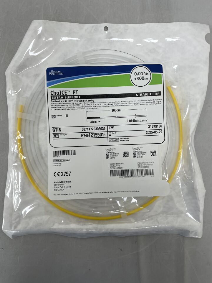 1215501 - BOSTON SCIENTIFIC - ChoICE PT Guidewire - ICE Hydrophilic Coating - Extra Support, Straight Tip - .014" x 300cm, () - ( Expiry Date: 2025-05-22 )