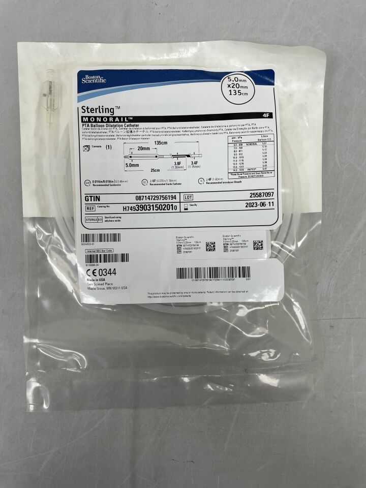 3903150201 - BOSTON SCIENTIFIC - Sterling MONORAIL PTA Balloon Dilatation Catheter - 5.0mm x 20mm x 135cm, (EA) - ( Expiry Date: 2023-06-11 )