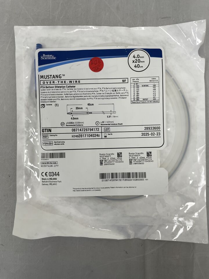 3917104024 - BOSTON SCIENTIFIC - Mustang OTW PTA Balloon Dilatation Catheter - 4.0mm x 20mm x 40cm, (EA) - ( Expiry Date: 2025-02-23 )