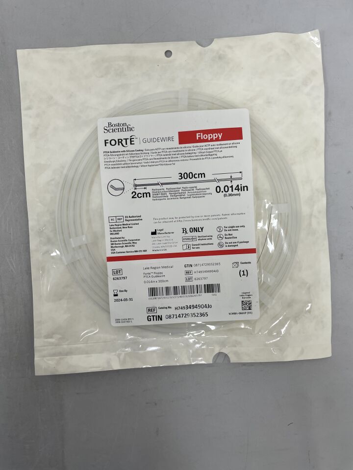 3494904J - BOSTON SCIENTIFIC - Forté Floppy PTCA Guidewire with Silicone Coating, 0.014" x 300cm, (EA) - ( Expiry Date: 2024-03-31 )
