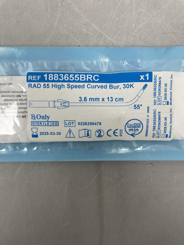 1883655BRC - MEDTRONIC - 30K RAD 55 High Speed Curved Bur, 3.6mm x 13cm, 55°, () - ( Expiry Date: 2025-03-30 )