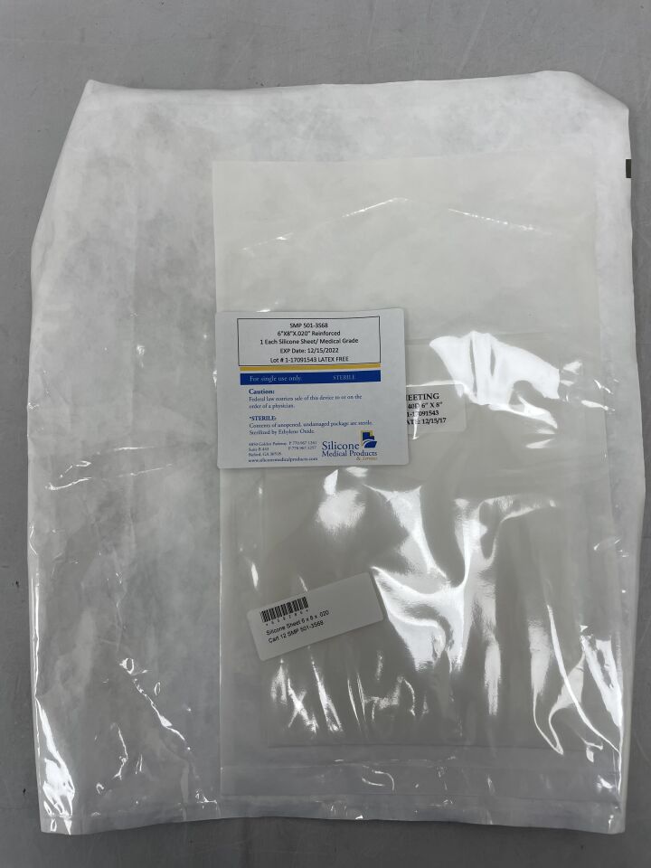 501-3S68 - SILICONE MEDICAL PRODUCTS - Silicone Sheeting Reinforced, 6" x 8" x .020", (EA)