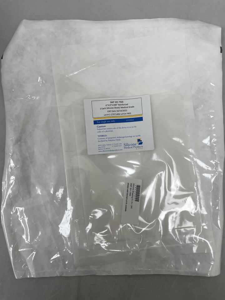 501-7S68 - SILICONE MEDICAL PRODUCTS - Silicone Sheeting Reinforced, 6" x 8" x .040", (EA)