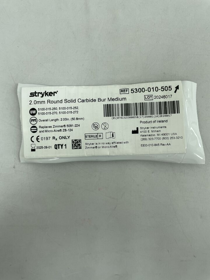 5300-010-505 - STRYKER - 2.0mm Round Solid Carbide Bur Medium , ( EA ) - ( Expiry Date : 2025-09-01 )