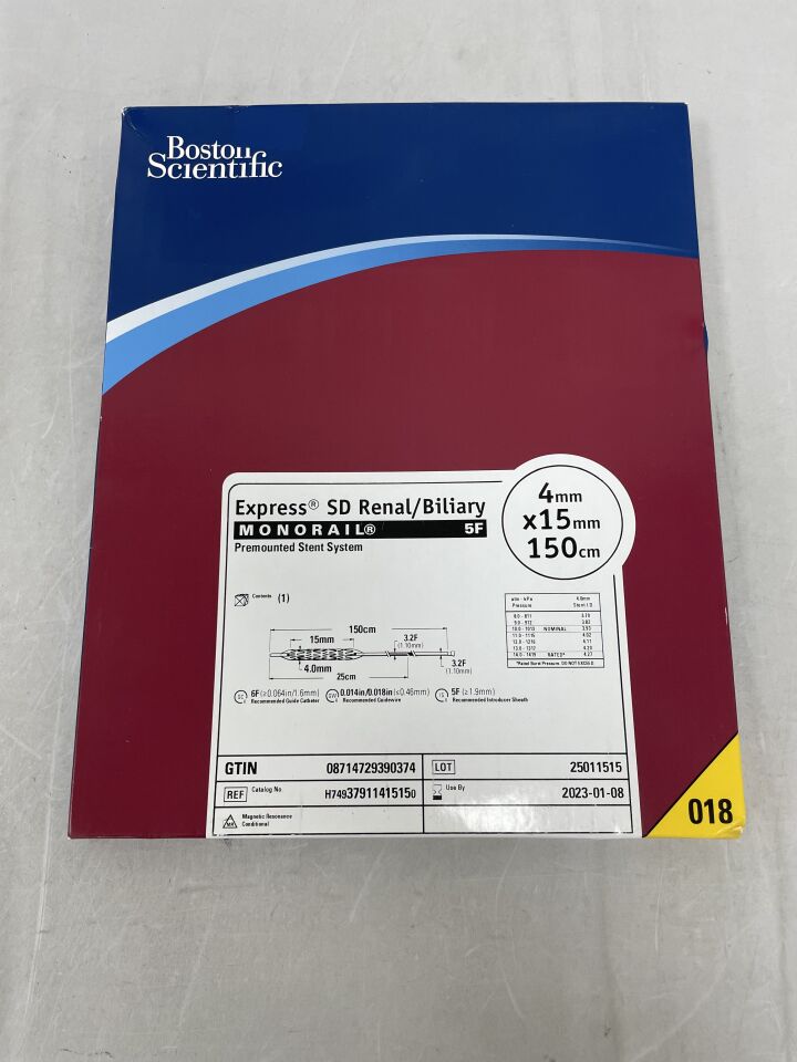 3791141515 - BOSTON SCIENTIFIC - Express SD Renal/Biliary Monorail Premounted Stent System - 4mm x 15mm x 150cm, (BX/1) - ( Expiry Date: 2023-01-08 )