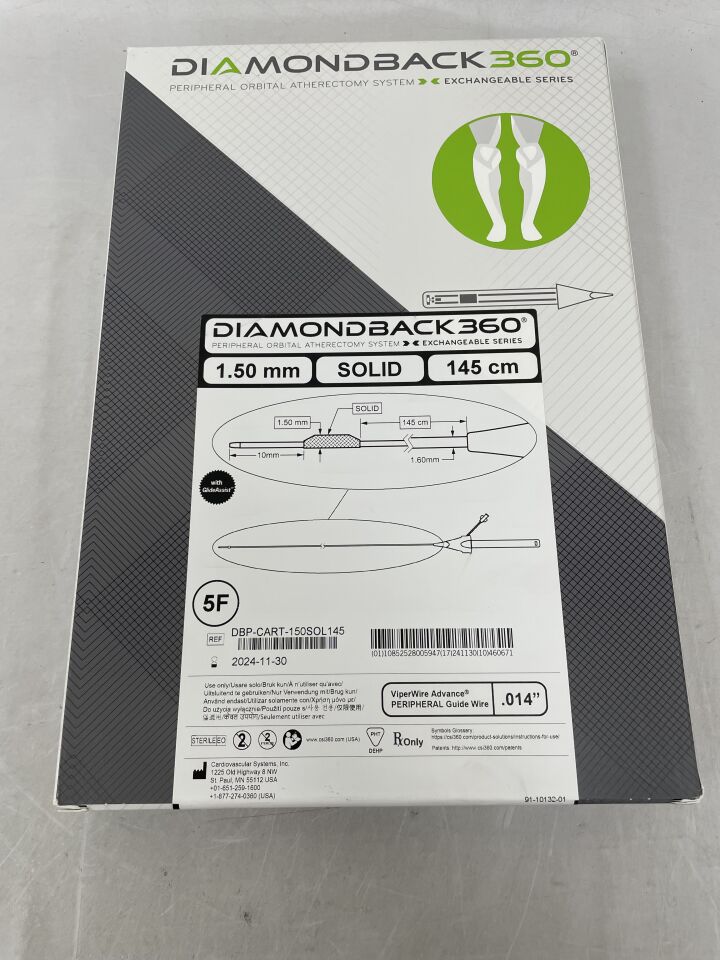 DBP-CART-150SOL145 - CSI - Diamondback 360 Peripheral Orbital Atherectomy Cartridge, Exchangeable Series, 1.5mm, Solid, 145cm, (BX/1) - ( Expiry Date: 2024-11-30 )