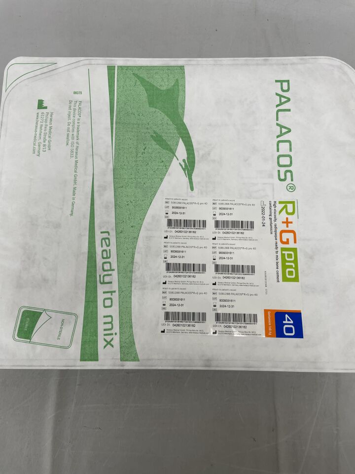 5081288 - HERAEUS MEDICAL - Palacos R+G Pro Radiopaque Ready-to-Mix Bone Cement, 40g
, () - ( Expiry Date: 2024-12-31 )