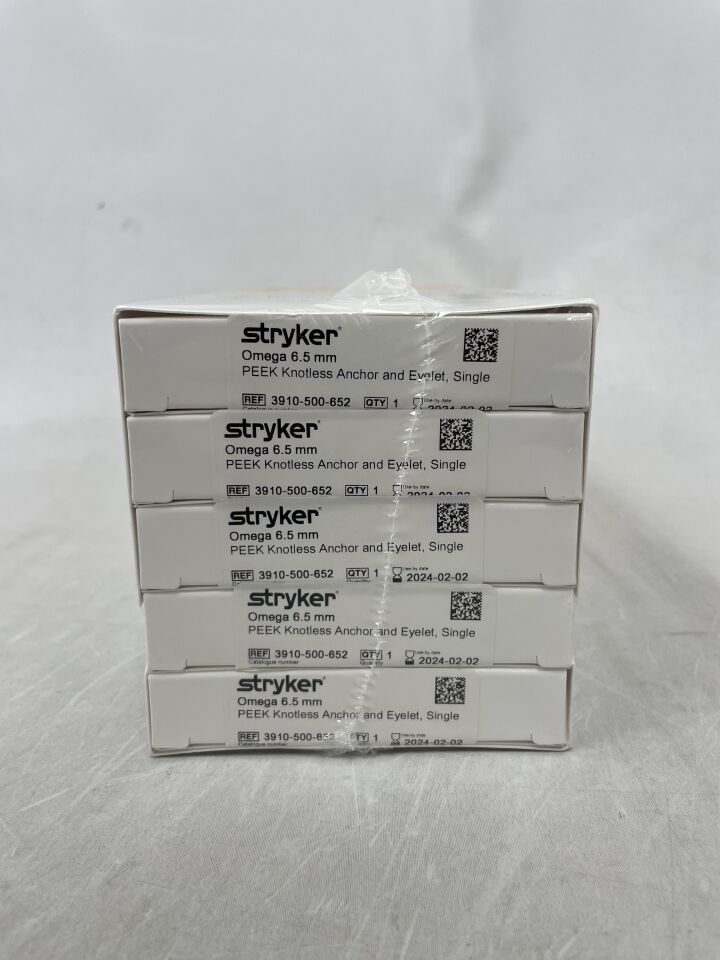 3910-500-652 - STRYKER - Omega, 6.5mm PEEK Knotless Anchor + Eyelet, (BX/5) - ( Expiry Date: 2024-02-02 )