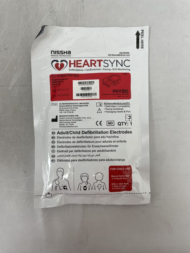 C100AC-PHYSIO - NISSHA - Electrodo de desfibrilación radiotransparente VerMed HeartSync para adultos y niños (unidades) - (Fecha de caducidad: 23/01/2027)
