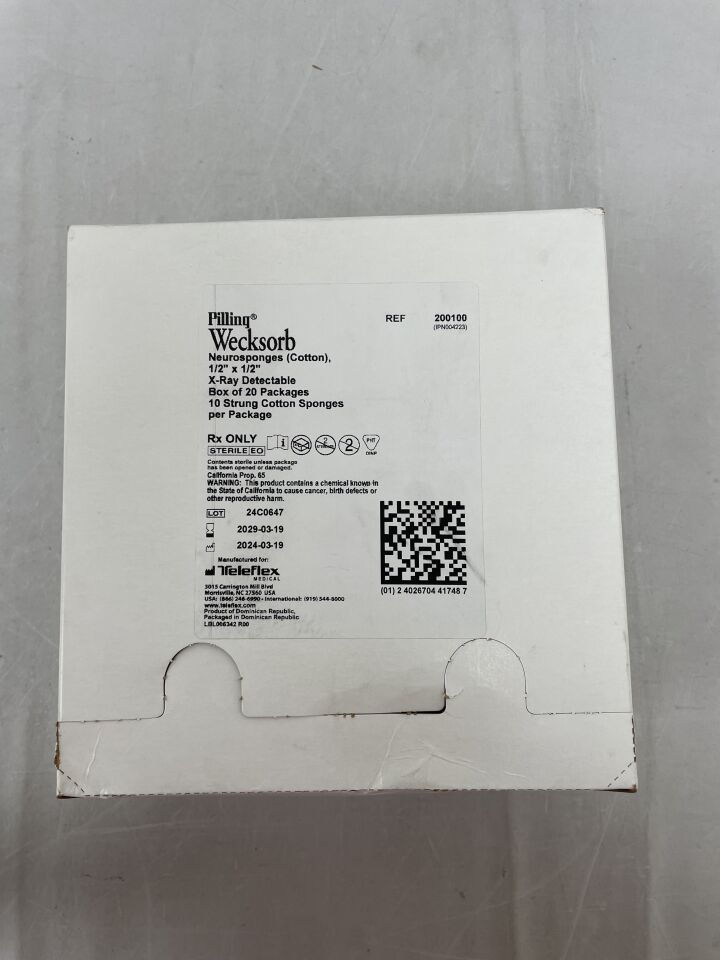 200100 - TELEFLEX - Pilling Wecksorb 神經海綿 1/2 英寸 x 1/2 英寸,(20 片/盒)-(有效期至:2029 年 3 月 19 日)