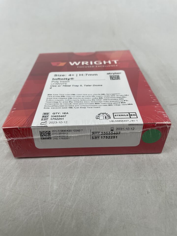 33655407 - WRIGHT MEDICAL - INFINITY Poly Ankle Tibial Insert, Size - 4+, Height - 7mm , ( BX/1 ) - ( Expiry Date : 2031-10-12 )