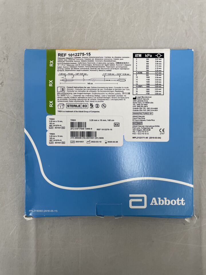 1012275-15 - ABBOTT - Trek Rx Coronary Dilation Catheter: 3.25mm x 15mm, (BX/1) - ( Expiry Date: 2025-02-28 )