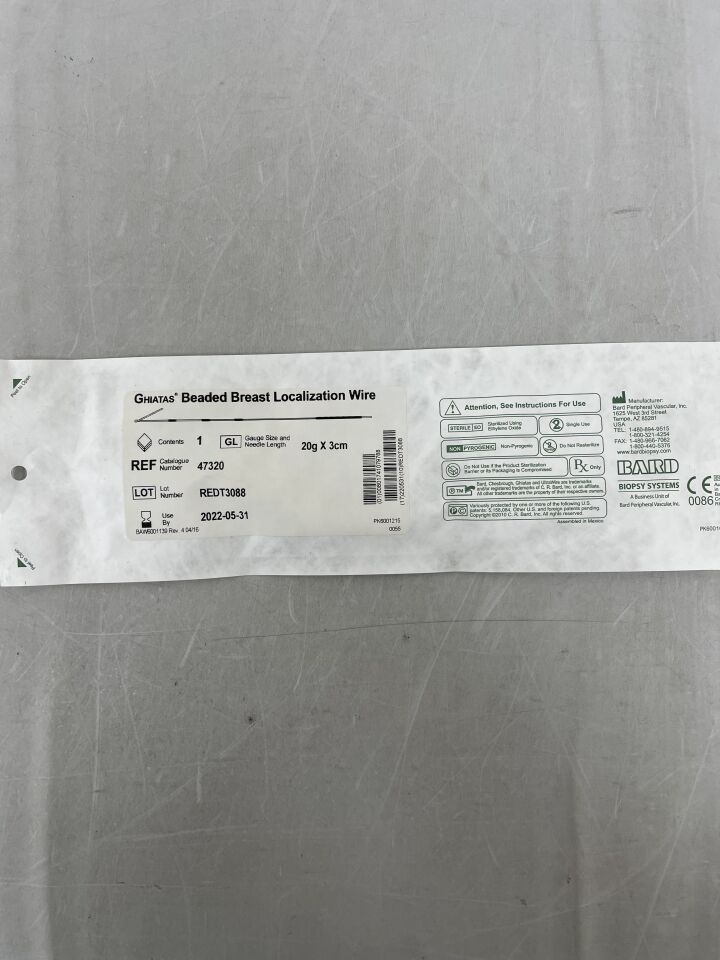47320 - BARD - Ghiatas Beaded Breast Localization Wire 20G x 3cm, 15cm Barbed Wire, (EA) - ( Expiry Date: 2022-05-31 )