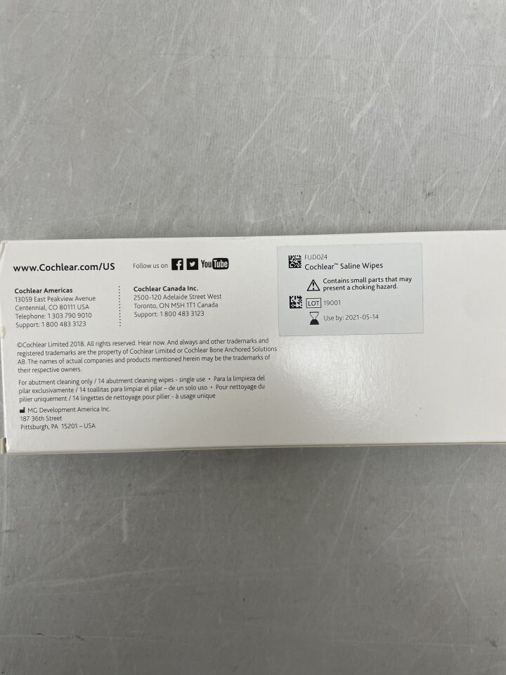 FUD024 - COCHLEAR - Saline Wipes, (BX/14) - ( Expiry Date: 2021-05-14 )