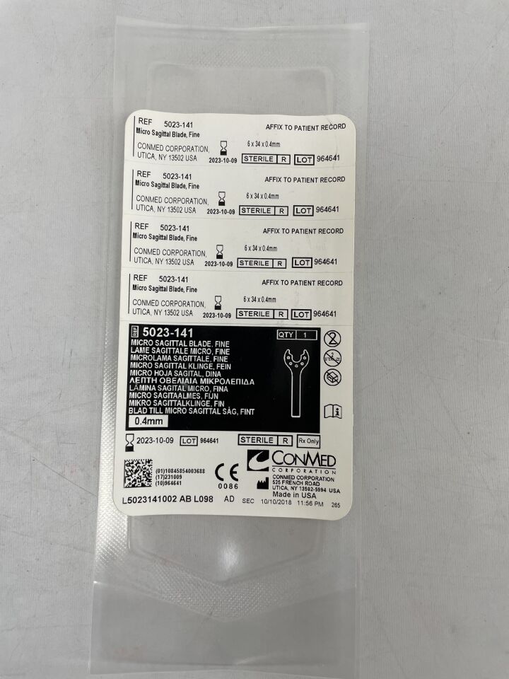 5023-141 - CONMED - Micro Sagittal Blade, Fine, 6 x 34 x 0.4mm, () - ( Expiry Date: 2024-12-09 )