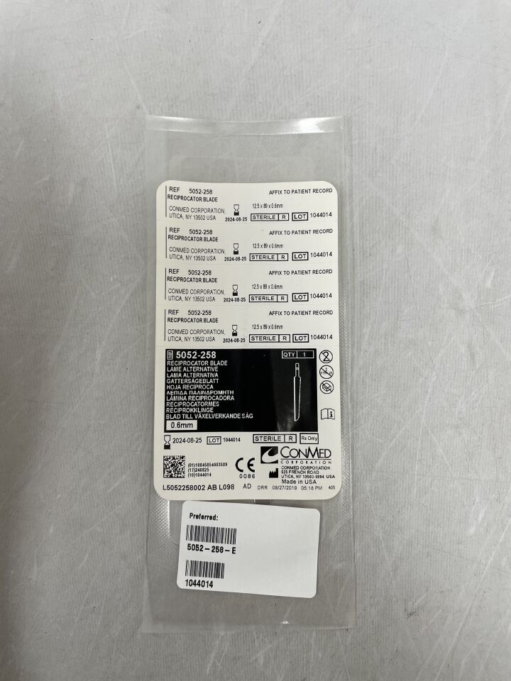 5052-258 - CONMED - Reciprocator Blade 12.5mm x 89 x 0.6mm, (EA) - ( Expiry Date: 2024-08-25 )