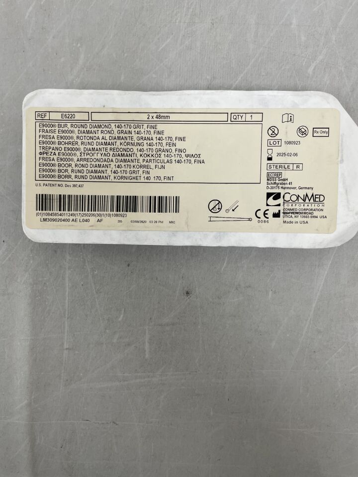 E6220 - CONMED - Fine Round Diamond E Burr, Medium Grit, 2 dia. x 48 mm Length, (EA) - ( Expiry Date: 2025-02-06 )