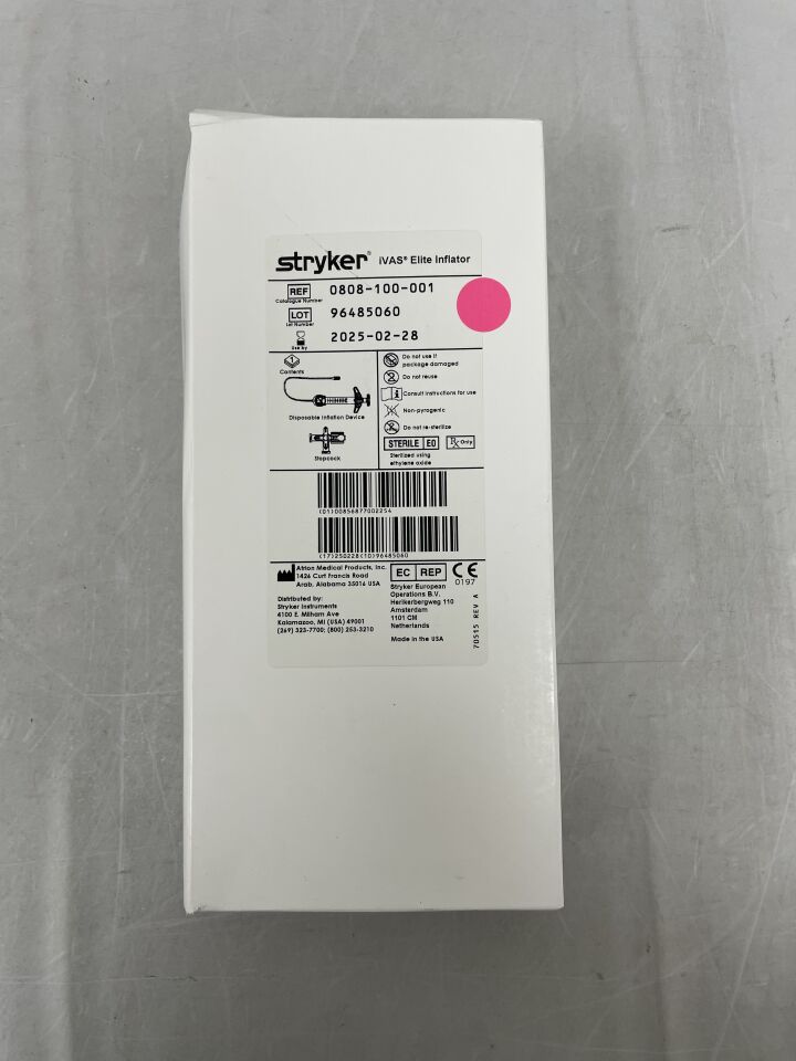0808-100-001 - STRYKER - iVAS Elite Disposable Inflator w/Stopcock QL1455, () - ( Expiry Date: 2025-02-28 )