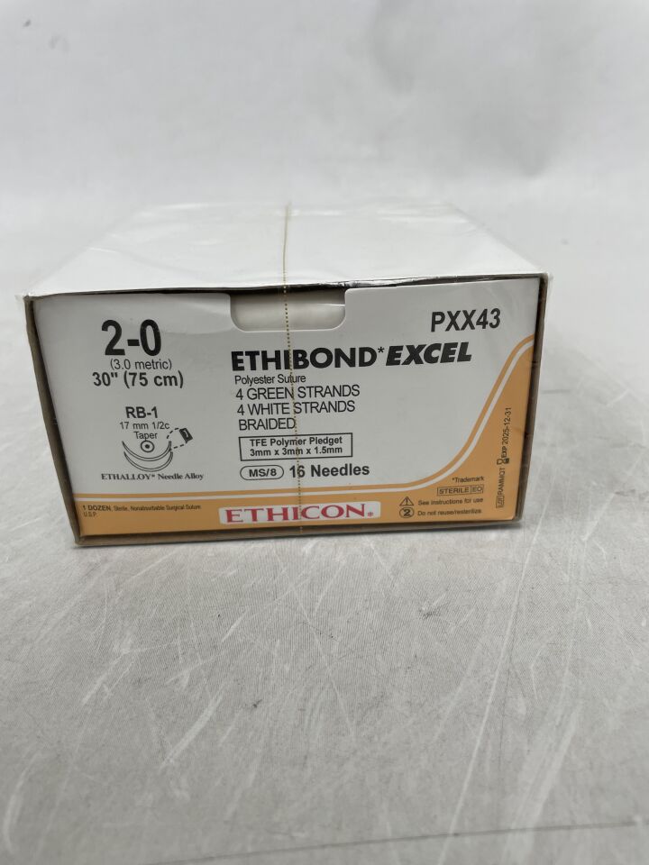 PXX43 - ETHICON - Ethibond Excel 不可吸收編織聚酯縫合線,2-0 號,(12 盒/包)-(有效期至:2025-12-31)