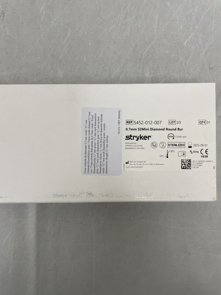 5452-012-007 - STRYKER - S2 Mini DIAMOND ROUND BUR, 1 x .07mm , ( BX/1 ) - ( Expiry Date : 2025-09-01 )