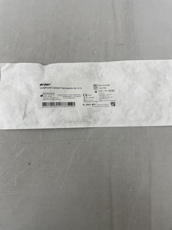 0306-410-000 - STRYKER - Cánula de cemento Verteport para kit de 10 g (unidades) - (Fecha de caducidad: 09/11/2025)