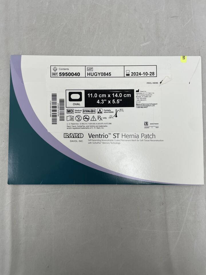 5950040 - BARD - Mesh Ventrio ST Hernia Patch, Medium Oval 11cm x 14cm, (BX/1) - ( Expiry Date: 2024-10-28 )