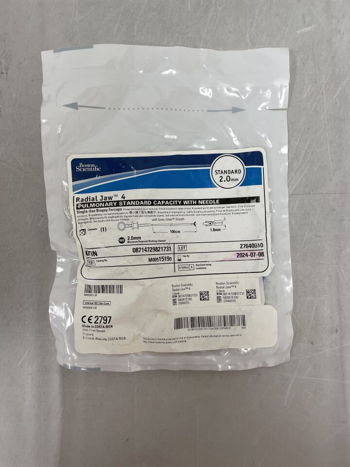 1519 - BOSTON SCIENTIFIC - Radial Jaw 4 Single-Use Biopsy Forceps - Pulmonary Standard Capacity with Needle - 2.0mm x 100cm, (EA) - ( Expiry Date: 2024-07-08 )