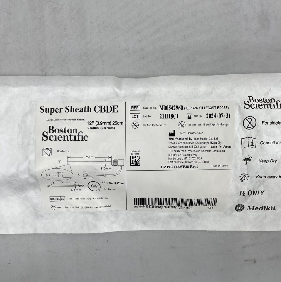 4296 - BOSTON SCIENTIFIC - Super Sheath CBDE Large Diameter Introducer Sheath, 12F x 25cm, (EA) - ( Expiry Date: 2025-02-28 )