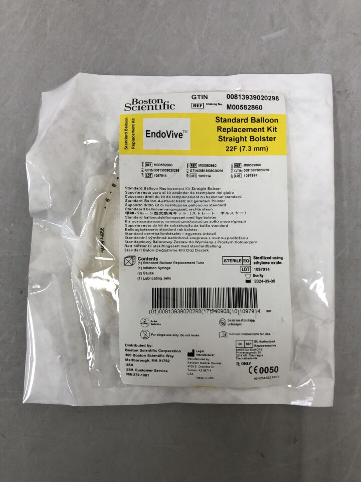 8286 - BOSTON SCIENTIFIC - EndoVive Standard Balloon Replacement Kit - Straight Bolster - 22Fr, (EA) - ( Expiry Date: 2024-09-08 )