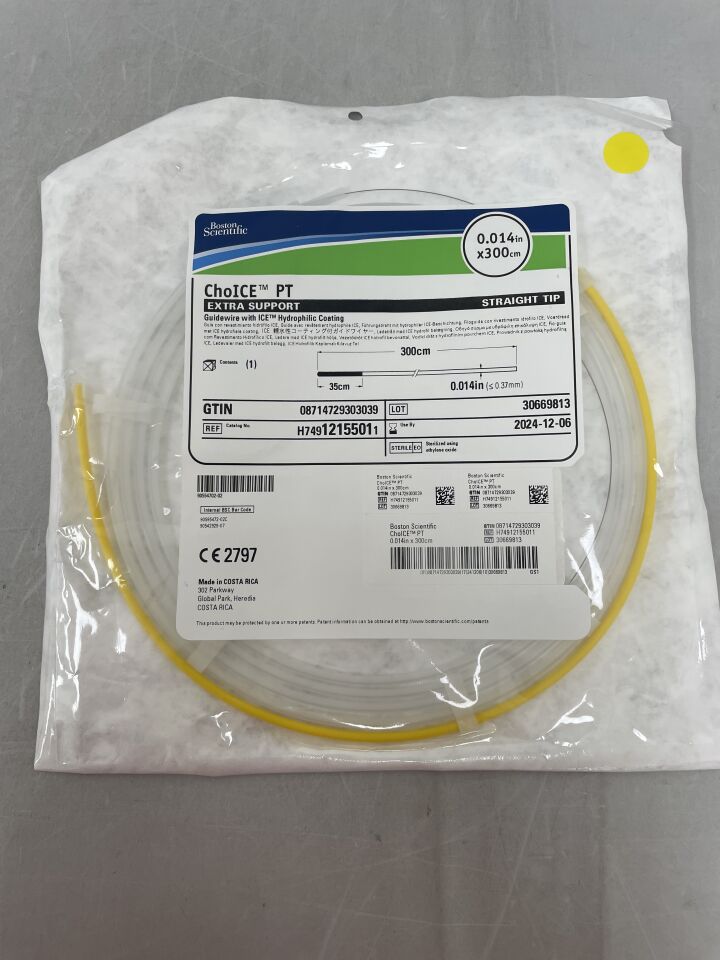 1215501 - BOSTON SCIENTIFIC - ChoICE PT Guidewire - ICE Hydrophilic Coating - Extra Support, Straight Tip - .014" x 300cm, () - ( Expiry Date: 2024-12-06 )