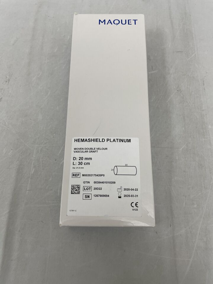M00202175420P0 - MAQUET - Hemashield Platinum Woven Double Velour Vascular Graft D: 20mm L: 30cm, (BX/1) - ( Expiry Date: 2025-03-31 )