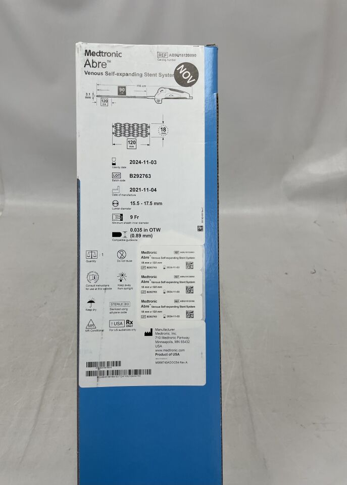 AB9U18120090 - MEDTRONIC - Abre Self-Expanding Venous Stent System 18mm x 120mm, 90cm, (BX/1) - ( Expiry Date: 2024-11-03 )