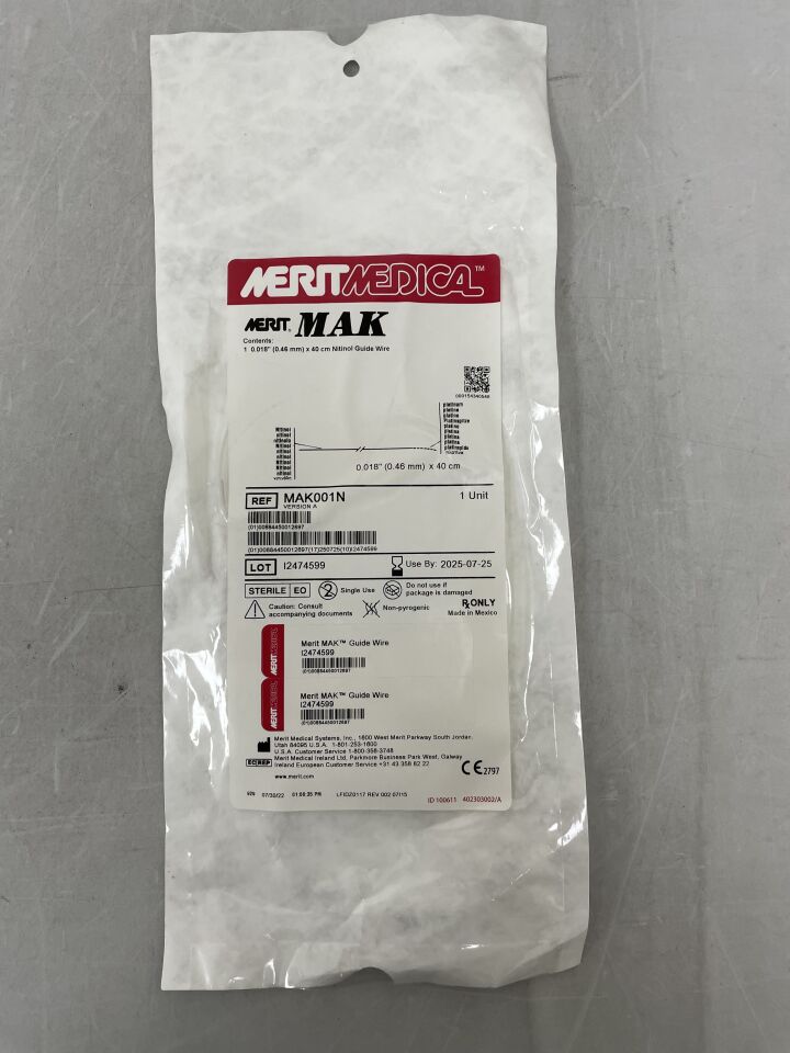 MAK001N - MERIT MEDICAL - MAK Coaxial Introducer Guide Wire, NT/PT 0.018" x 40cm, (EA) - ( Expiry Date: 2025-07-25 )