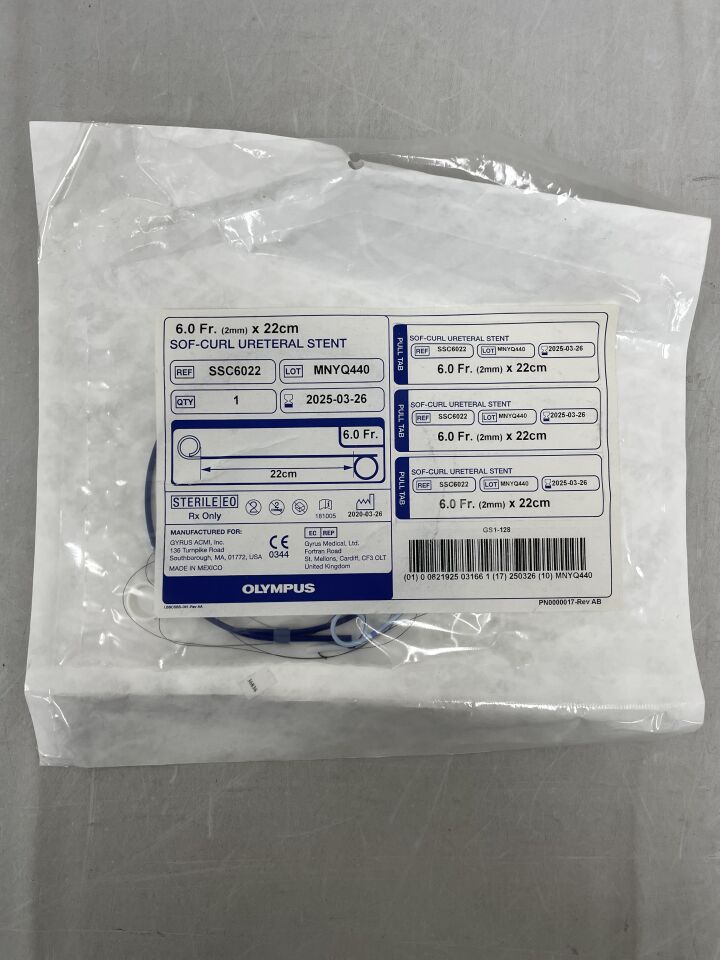 SSC6022 - OLYMPUS - Sof-Curl Ureteral Stent 6F x 22cm, (EA) - ( Expiry Date: 2025-03-26 )